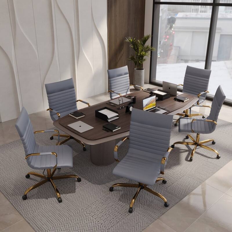 Harris Leather Executive Office Chair - Ergonomic Lumbar Support, Adjustable Height, Tilt Lock, Gold Frame, Rolling Casters