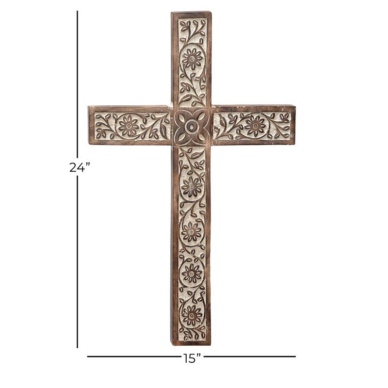 Brown Mango Wood Carved Cross Biblical Home Wall Decor - 15 x 1 x 24