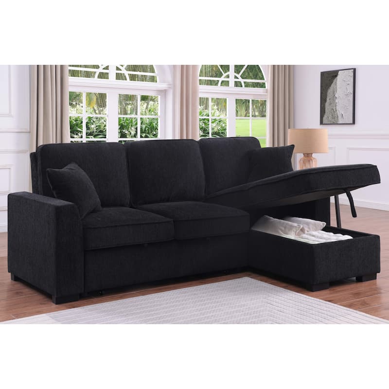 Chenille Reversible Sectional Sofa Convertible Pull Out Couch Bed