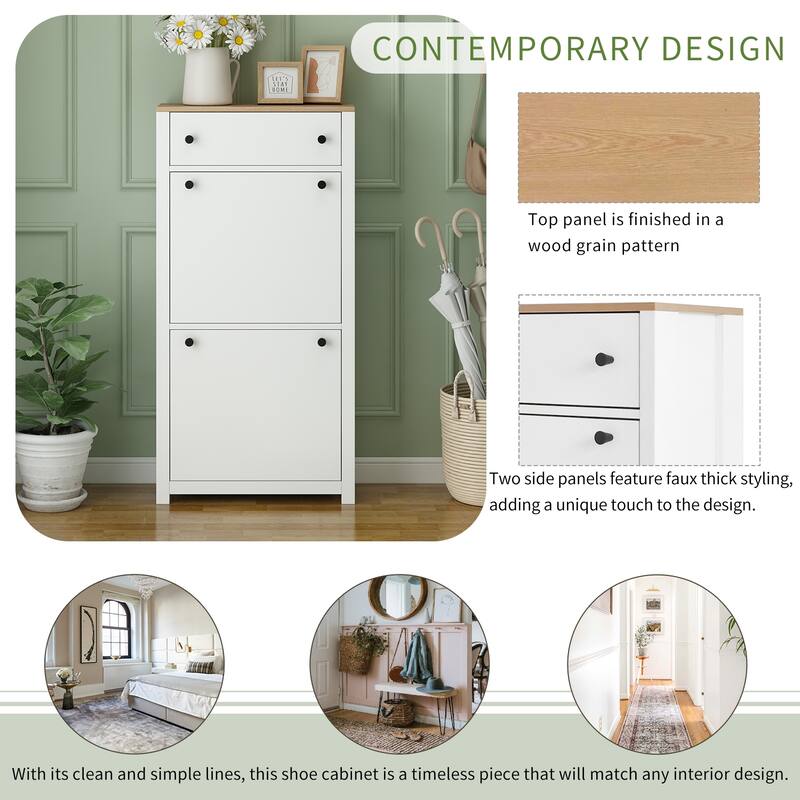 Entryway Organizer Shoe Cabinet with 2 Flip Drawers & Adjustable Panels for Storage and Organization
