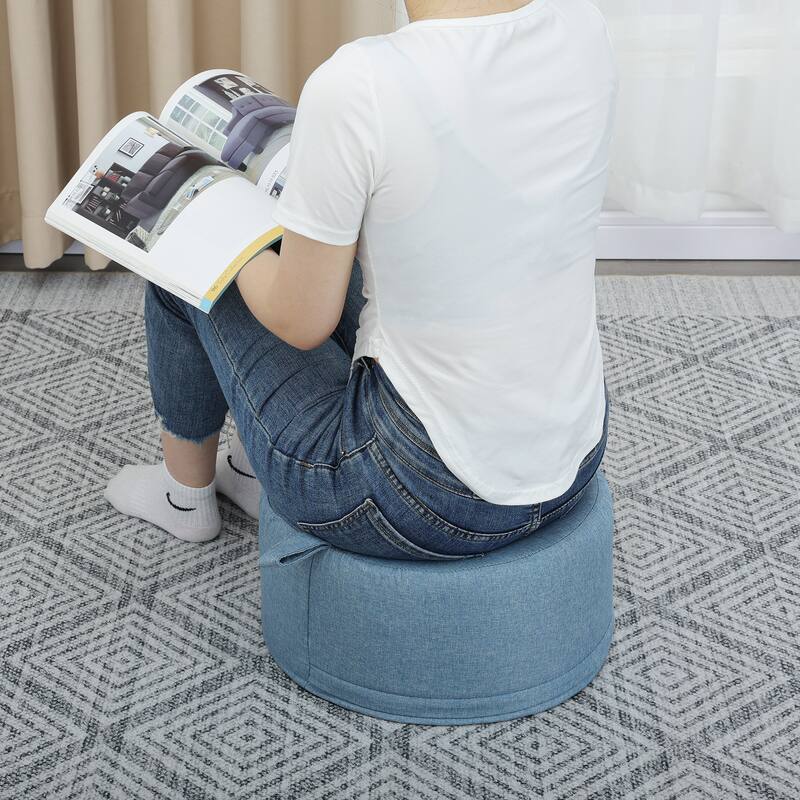 Adeco Linen Round Ottoman Footrest with Handle