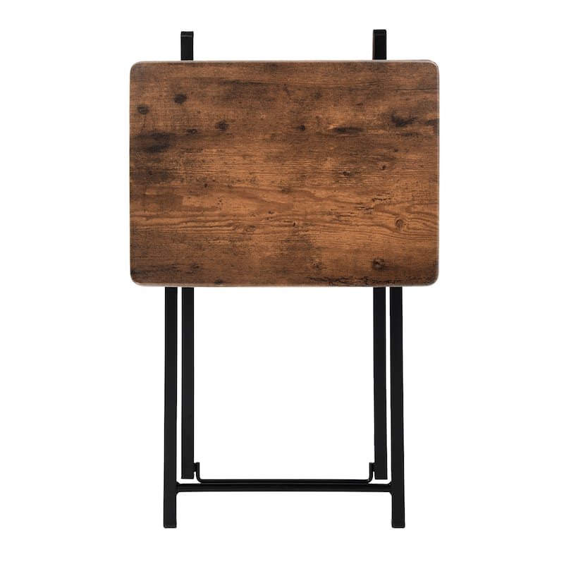 HomyLin Wood Folding TV Trays with Metal Frame, 2PC, Rustic Brown