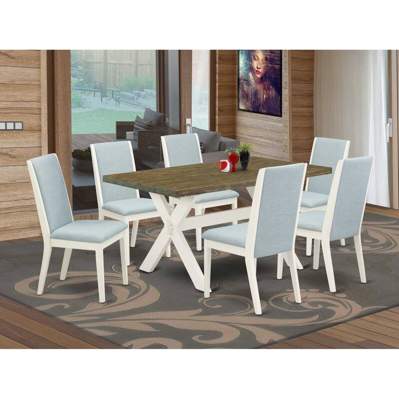 HomeStock 7-Piece Multi-Color Solid Wood Top-Rectangular Upholstered Dining Room Set-Seats 4