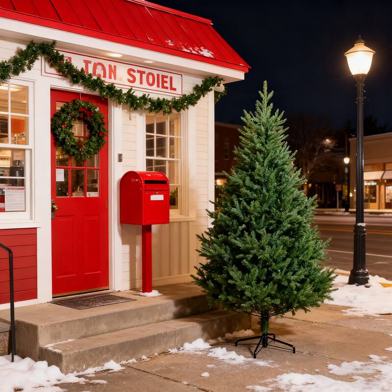 Anmytek 7FT Whimsical Curved PE Christmas Tree - 1144 Dense Tips, Lifelike, Sturdy Metal Base - 6 Foot