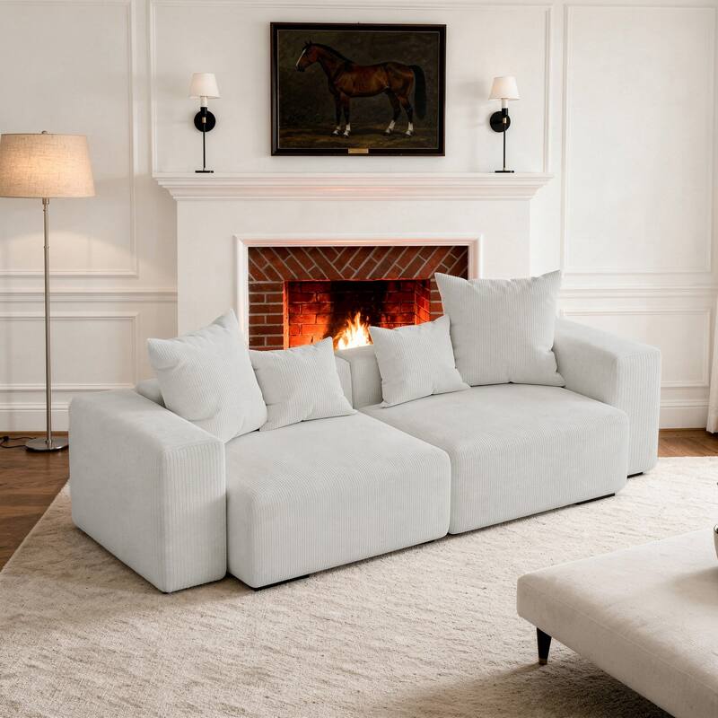 Corduroy Upholstered Modular Sectional Sofa with Ottoman