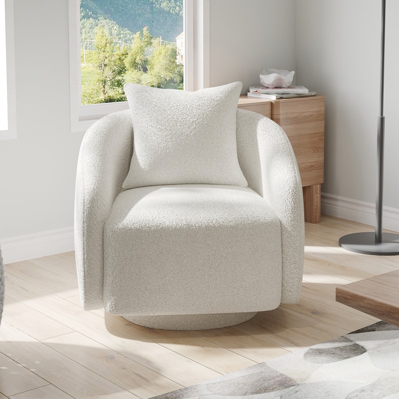 Swivel Accent Chair, Barrel Armchair with Back Pillow & Wood Frame for Living Room, Bedroom, Office