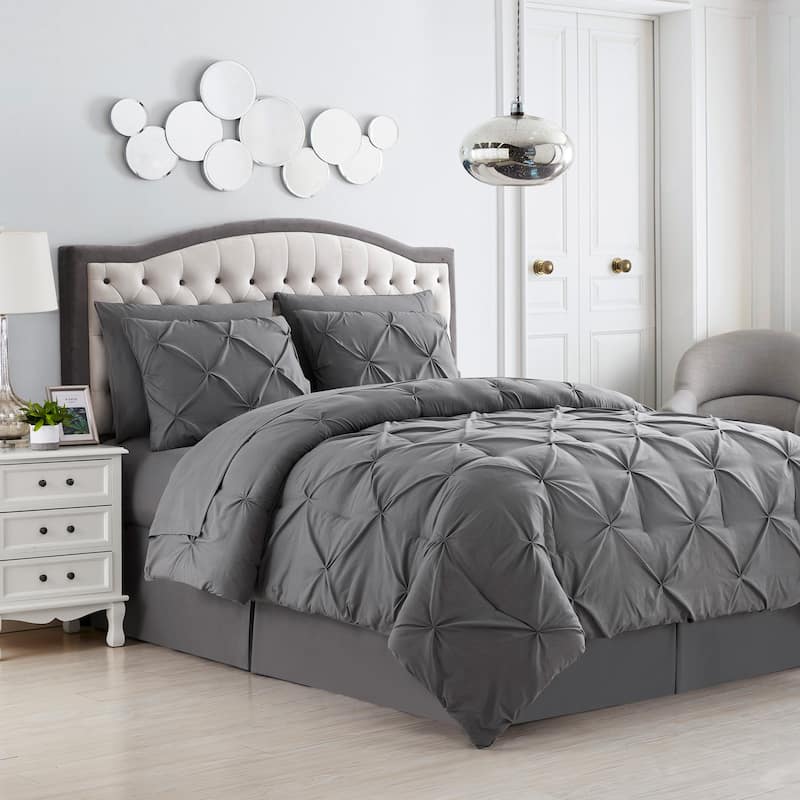 8 Piece Bed In A Bag Pintuck Comforter Sheet Set - Grey - Queen