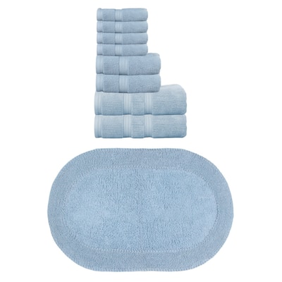 Home Weavers Double Ruffle Collection 100% Soft Cotton 8 Pc Bath Towel Set & 1 Pc 21x34" Bath Rug, Machine Washable (Set of 9)