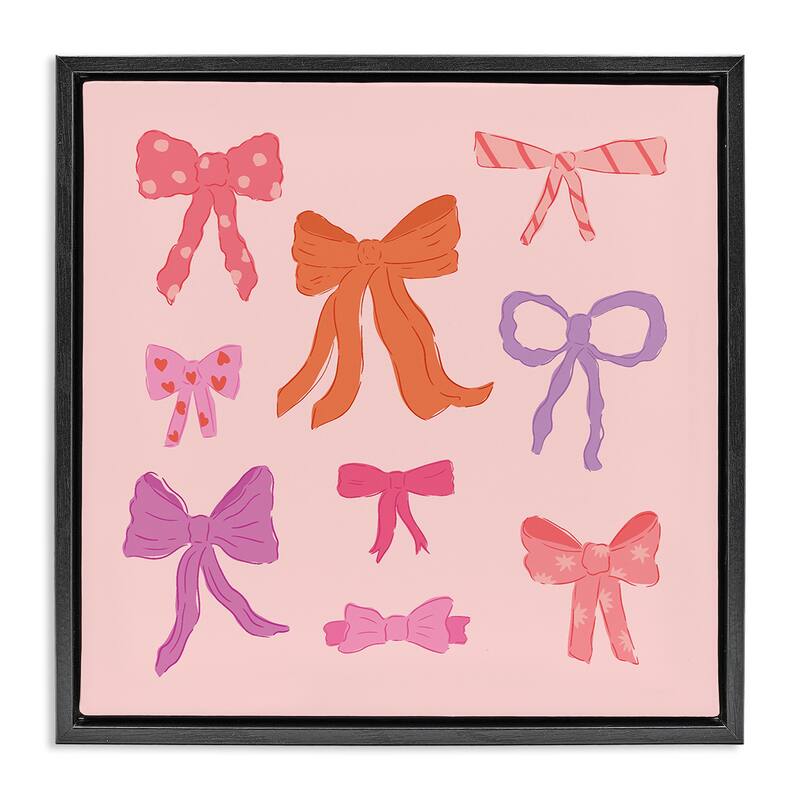 Stupell Stylish Fashion Bows on Pink Framed Floater Canvas Wall Art Design By Sazerelli Designs - 18 x 18 - Black