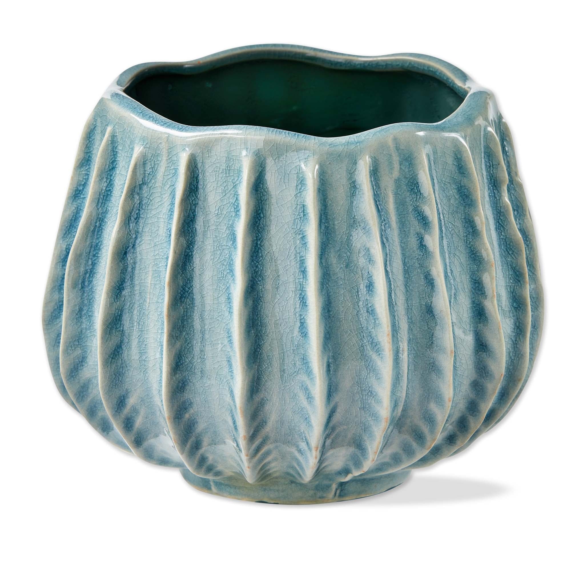 Cala Large Light Blue Ceramic Planter - 5.51" H x 5.5" L x 5.5" W - Perfect for Summer Gardening & Home Decor