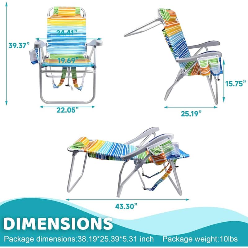BOSSIN Backpack Beach Chairs for Adults,Adjustable high Beach Lounge Chairs with Towel Rack for Outdoor,Travel