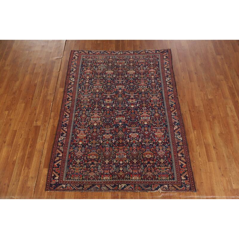 Hand Knotted Oriental 100% Wool Carpet Traditional All-Over Navy Blue & Blues Malayer Area Rug - 6' 0'' X 4' 5''
