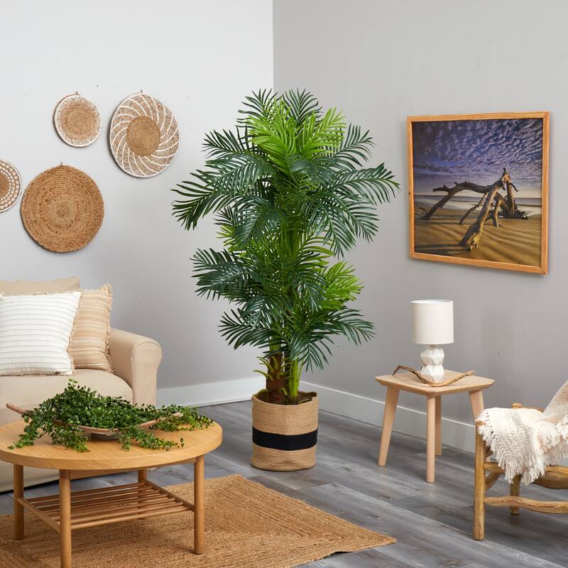 Artificial Palm Tree 6ft Indoor Tropical Tree with Cotton Planter Home Decor - Green