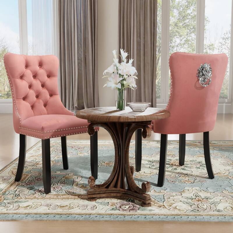 Solid Wood Velvet Upholstered Dining Chair Set of 2
