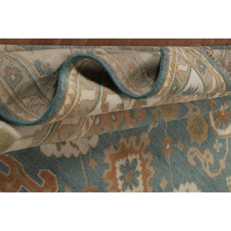 Floral Blue Oushak Style Area Rug Handmade Wool Carpet - 9'0" x 11'10"