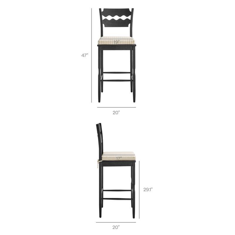 Jax Oak Wood Bar Stool With Wavy Razor Back and Cushion