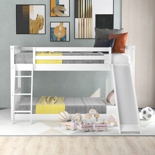 Twin over Twin Bunk Bed with Convertible Slide and Reversible Ladder, Low Bunk Design
