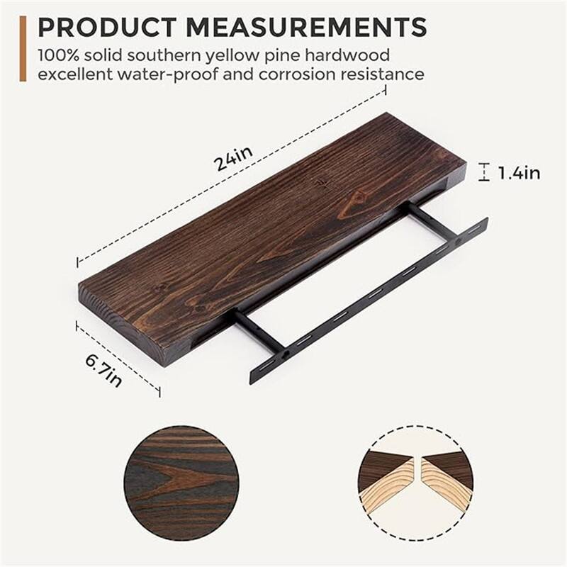 Floating Shelves - Farmhouse Natural Rustic Wooden Wall Shelf Set of 2-24 Inch Storage - 24"D x 6.7"W x 1.4"H
