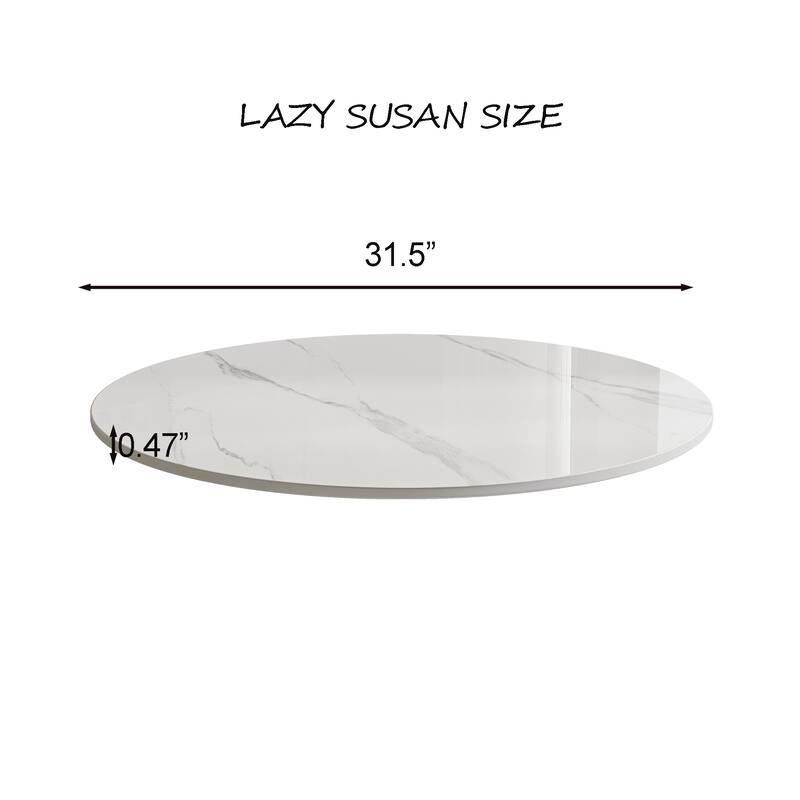 31.5" Round Lazy Susan, White Glossy Sintered Stone Material (Not Table Included)