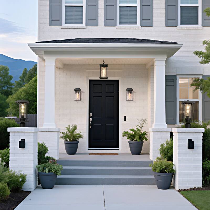 Modern 1-Light Black Outdoor Post Light Head Lantern with Water Ripple Glass Shade - L 6.7" x W 6.7" x H 15.7"