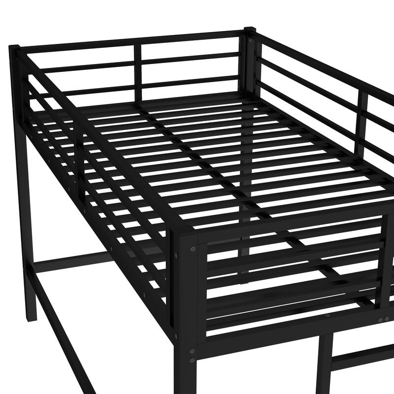 Twin Metal Loft Bed with Ladder and Guardrails, Black Elevated Bed with Under Bed Storage Space Durable Sturdy Frame