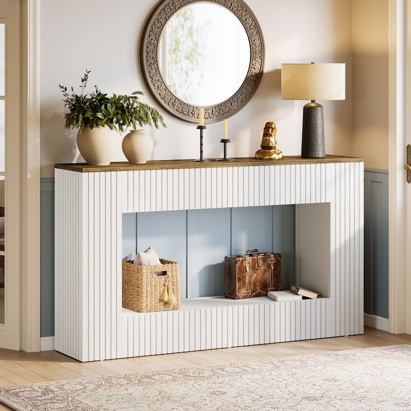 Modern Console Table, 55-Inch Wood Entryway Table with Storage