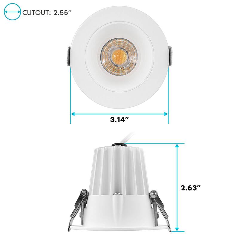 Luxrite 2" LED Recessed Light with J-Box, 3 Color Option 3000K/4000K/5000K, Dimmable 8W, 600 Lumens, Damp Rated 4 Pack - 4 Pack