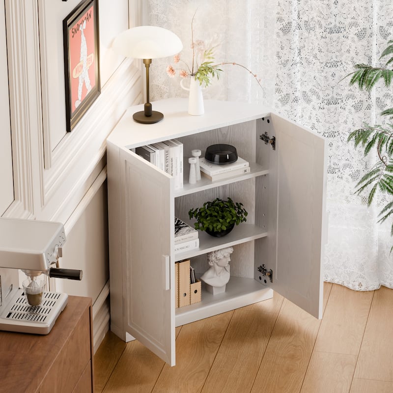 36"H Corner Sideboard Cabinet Free-Standing Corner Storage Organizer