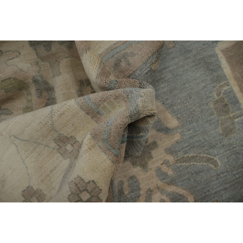 Hand Knotted Oriental 100% Wool Carpet Transitional All-Over Greys & Charcoal Oushak Area Rug - 13' 6'' X 9' 9''