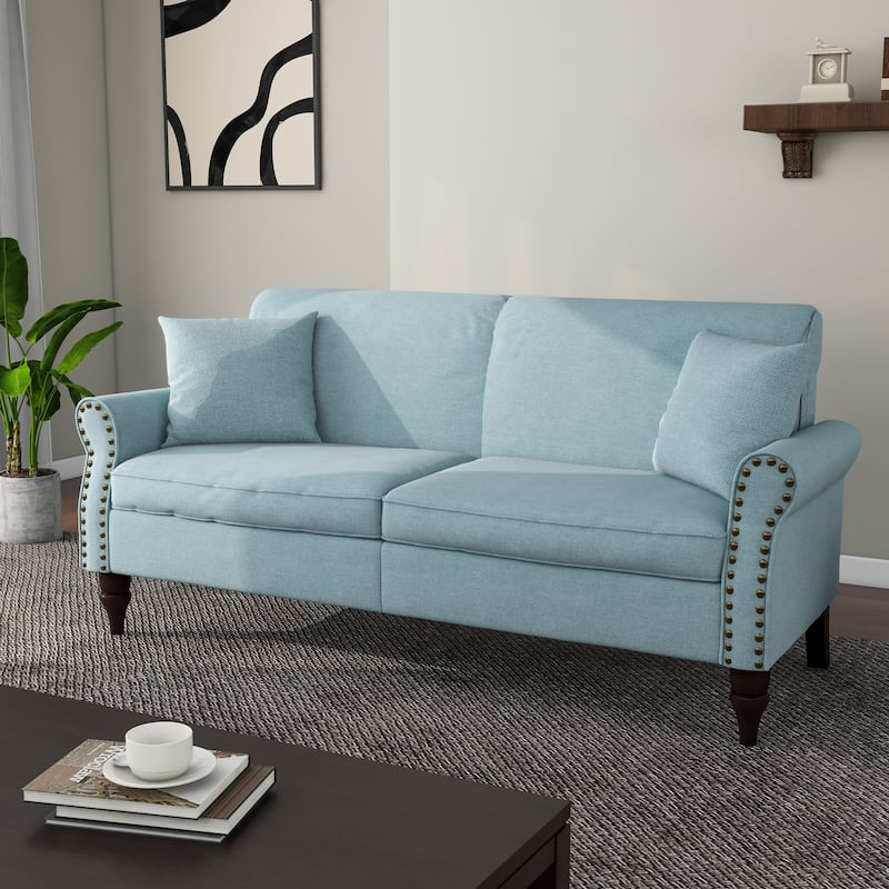 73.3" Mid-century Nailhead Trim Linen Loveseat Sofa