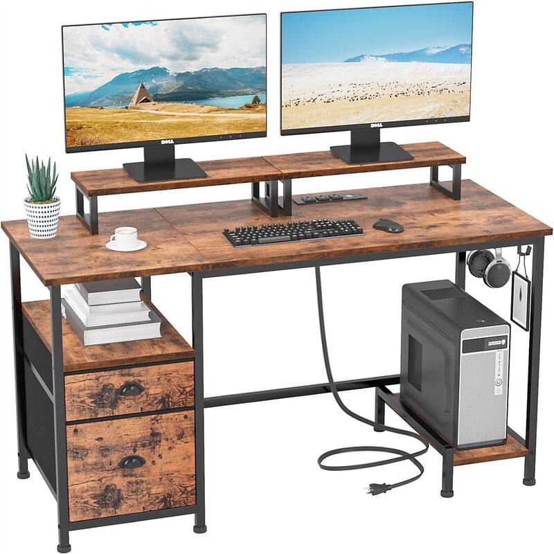 Computer Desk with Drawer and Power Outlets - 47.24"D x 18.9"W x 29.53"H - Rustic Brown
