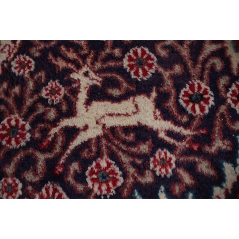 Hand Knotted Oriental 100% Wool Carpet Traditional Floral Navy Blue & Blues Kashmar Area Rug - 12' 10'' X 9' 4''