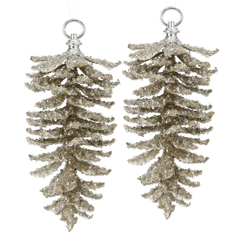 10" Iced Pinecone Ornament Set of 2