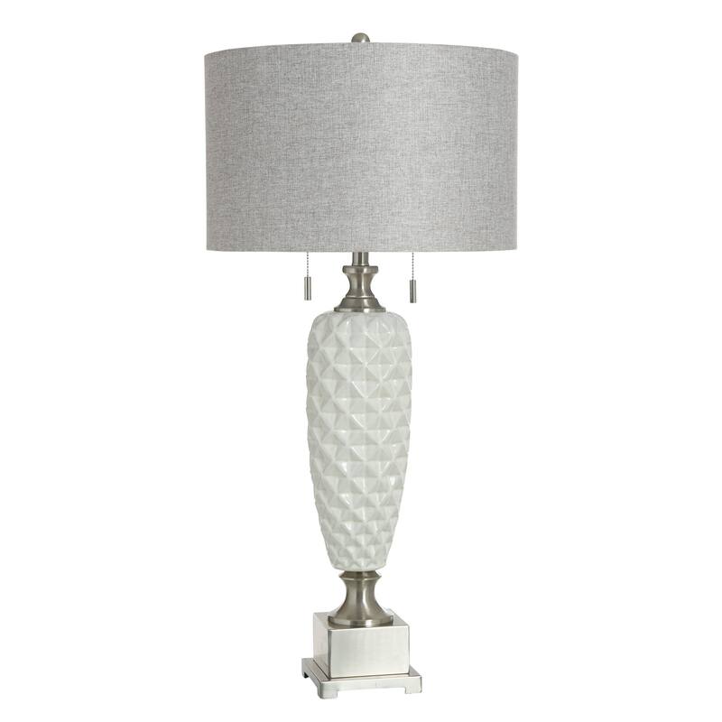 StyleCraft Ceramic Table Lamp - Cadier Silver & White - Grey Shade - Cadier Silver, White, Grey