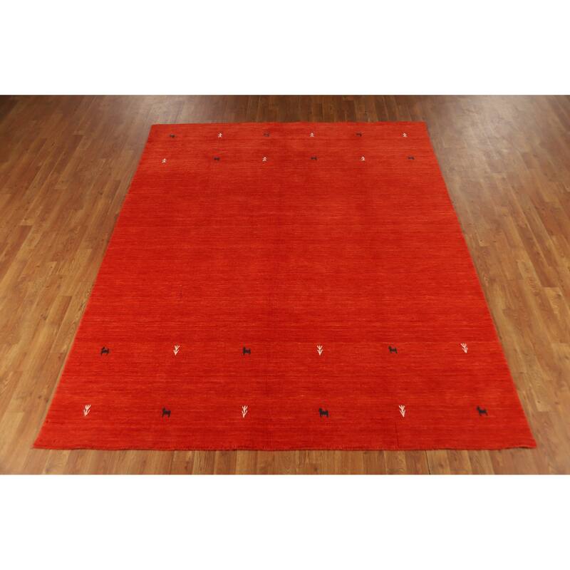 Hand Knotted Oriental 100% Wool Carpet Tribal Animal Pictorial Oranges & Rust Gabbeh Area Rug - 8' 2'' X 6' 7''