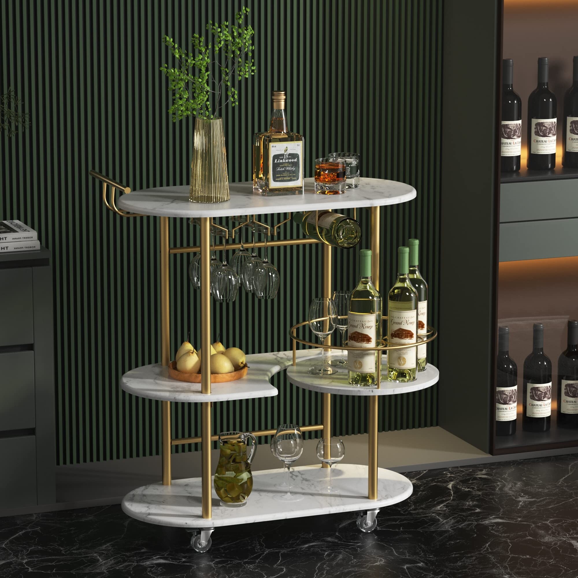 Bar cart with hanging wine glasses outlet
