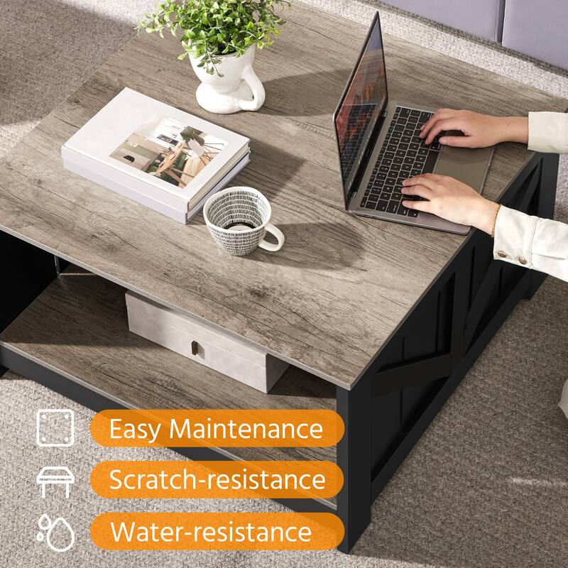 Yaheetech Square Wood Coffee Table with Storage for Living Room