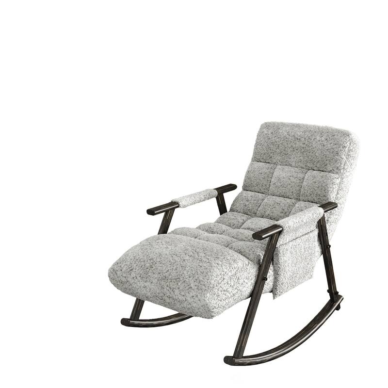 Casual folding rocking chair upholstered, lounge rocking chair adjustable high back and foot rest,side pockets