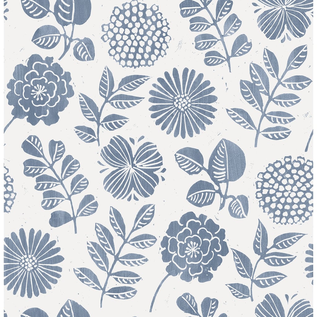 A-Street Prints Inge Denim Floral Block Print Wallpaper