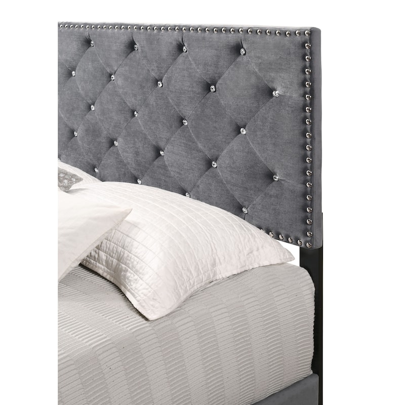 Suffolk Velvet Upholstered Jewel Accent Tufted Nailhead Panel Bed