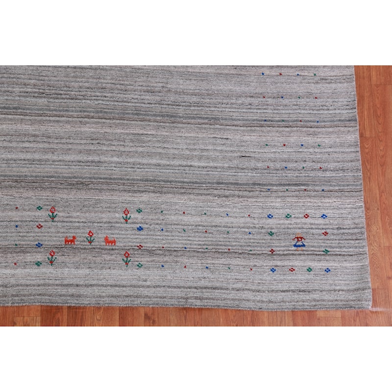 Hand Knotted Oriental 100% Wool Carpet Tribal Stripe Greys & Charcoal Gabbeh Area Rug - 12' 0'' X 9' 0''
