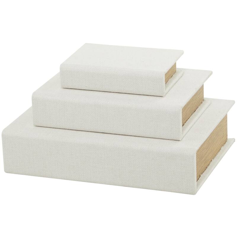 Roche River Decor - Linen Fabric Chevron Patterned or Texxtured Faux Book Storage Box - Set of 3 or 4 Multi-Colored