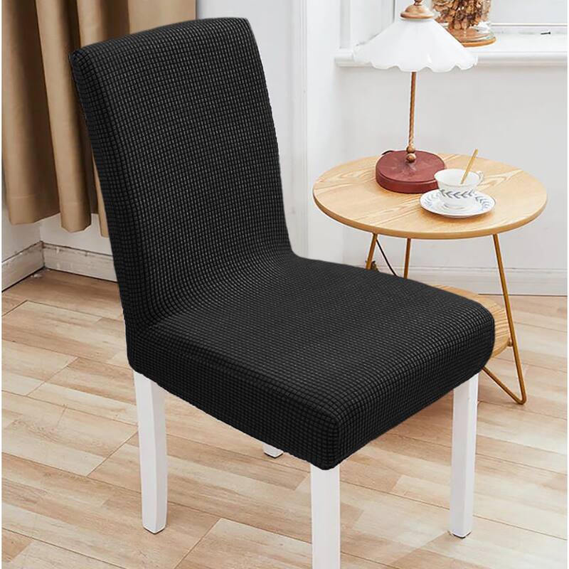 6 Piece Set - Beige Dining Kitchen Desk Chair Stretch Cover Protector Slipcover - 6 Piece Set - Black