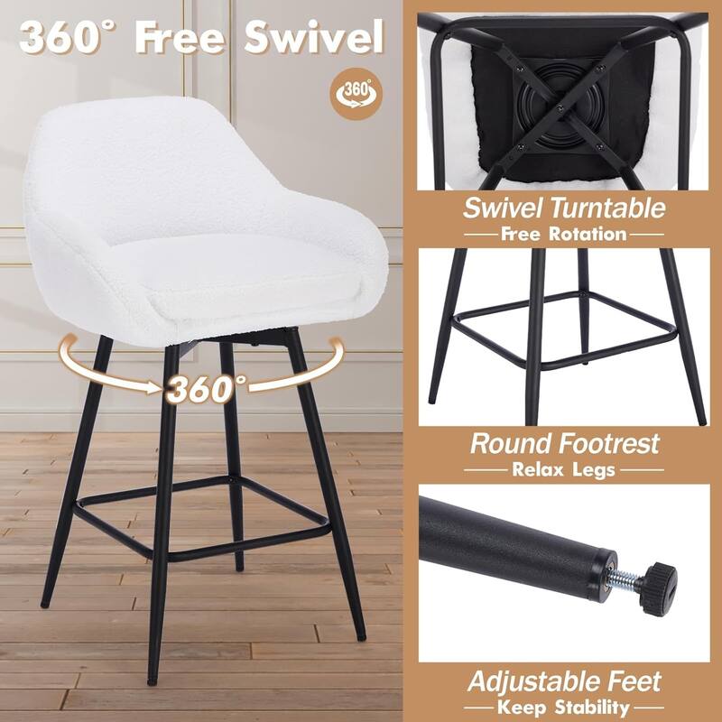 26" Counter Height Bar Stools Set of 2, Modern Swivel Bar Stools for Kitchen Island
