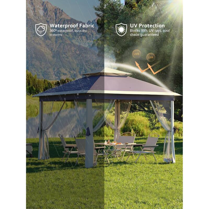 10.82'x10.82' Pop-Up Gazebo, Enhanced Frame and Mosquito Netting - 11*11Ft