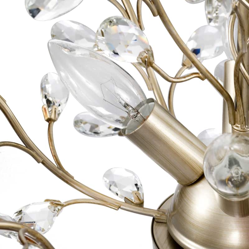 Holly 4-light Brushed Silver-ish Champagne Crystal Leaves Chandelier - 18.1 inches in diameter x 18.1 inches H