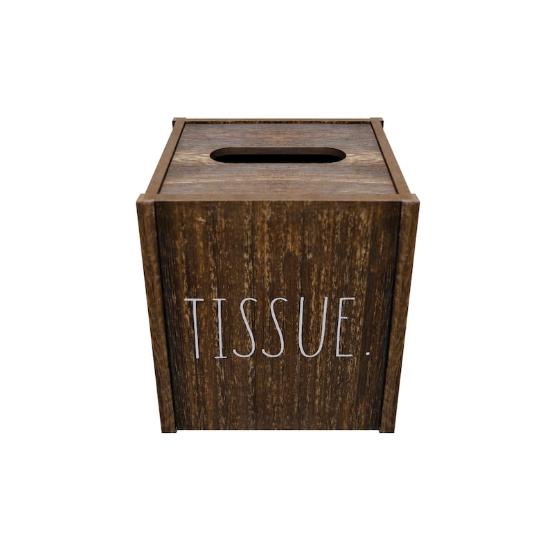 Rae Dunn Tissue Box Cover - Home and Bathroom Decor Accessories - Dark Wood Tone