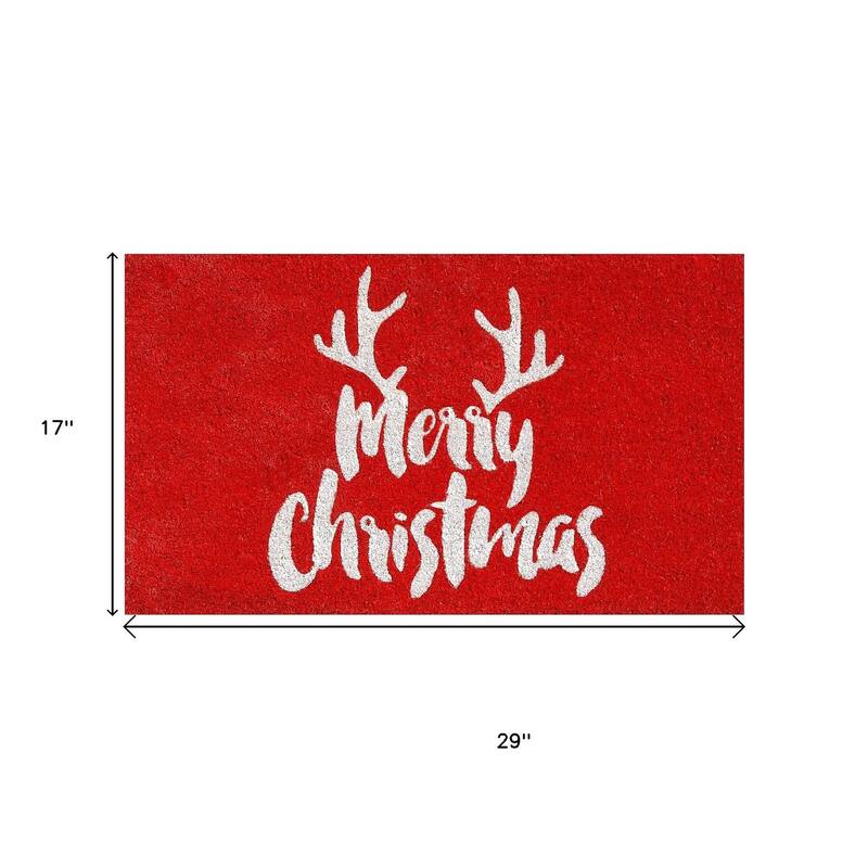 HomeRoots 17" X 29" Red And White Coir Reindeer Outdoor Christmas Door Mat - 17' X '29