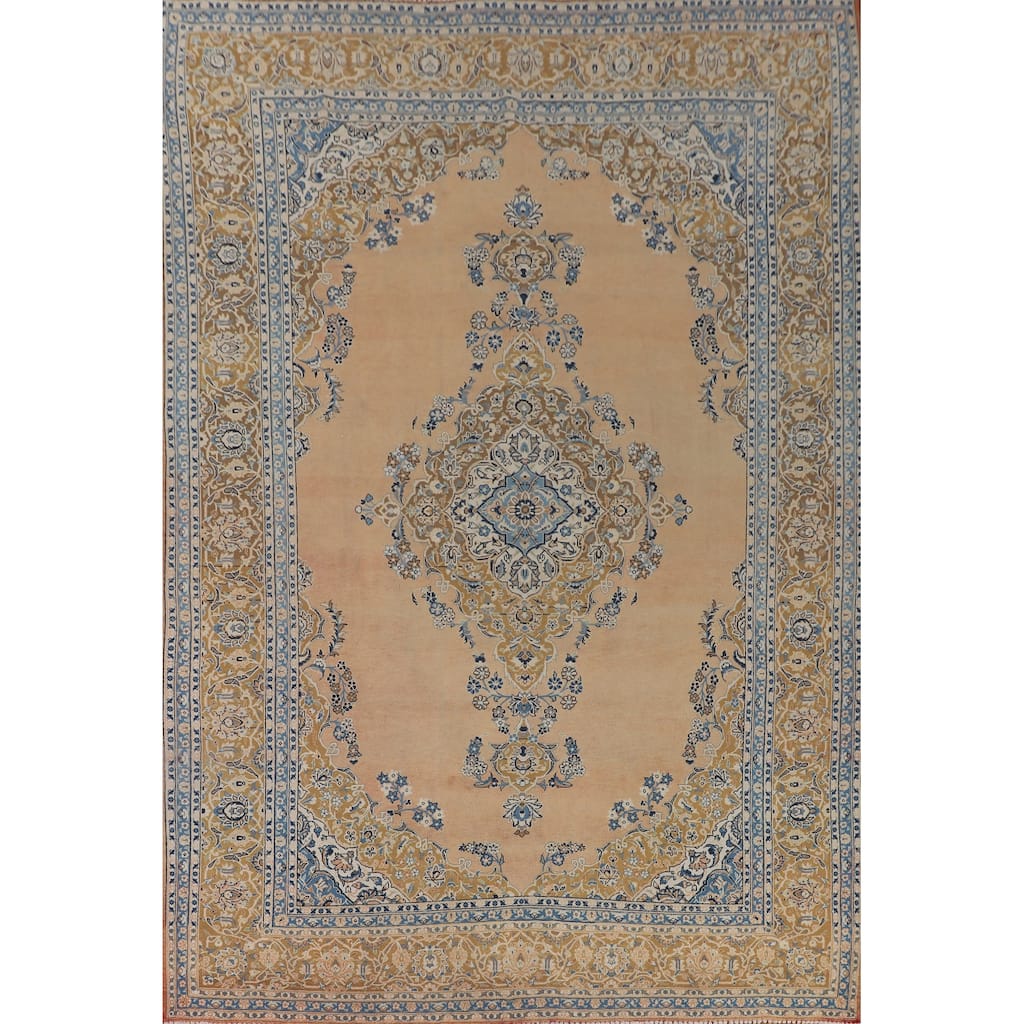 Kashan Persian Vintage Area Rug Hand-Knotted Wool Carpet - 9'6" x 13'2"