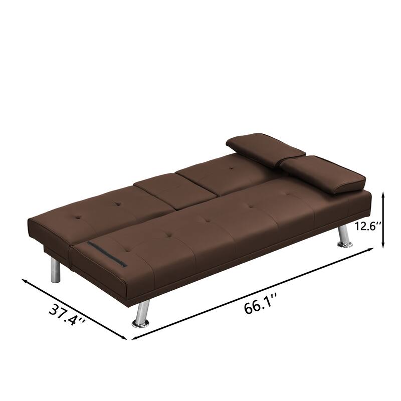 66.1" PVC Loveseat Sofa Bed with Wood Frame and Stainless Legs